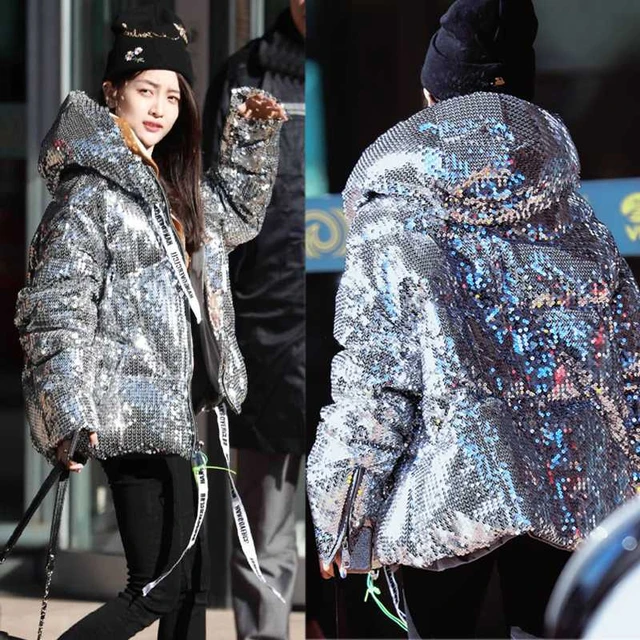 Girls Bling Bling Sequins Glitter Sparkling Silver Winter Hooded Jacket Cotten Blended Heavy Coat Warm Parkas AliExpress