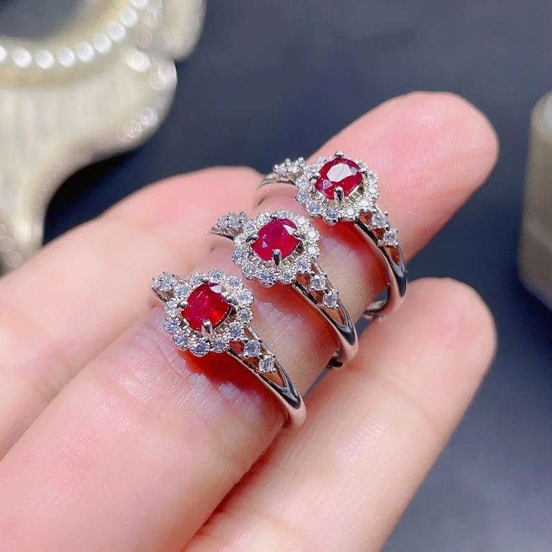 Gemicro Jewelry 100% Natural Ruby Rings with 4X5mm Gem and 925 Sterling Silver as Women Classic Elegant Party Daily Wear as Gift