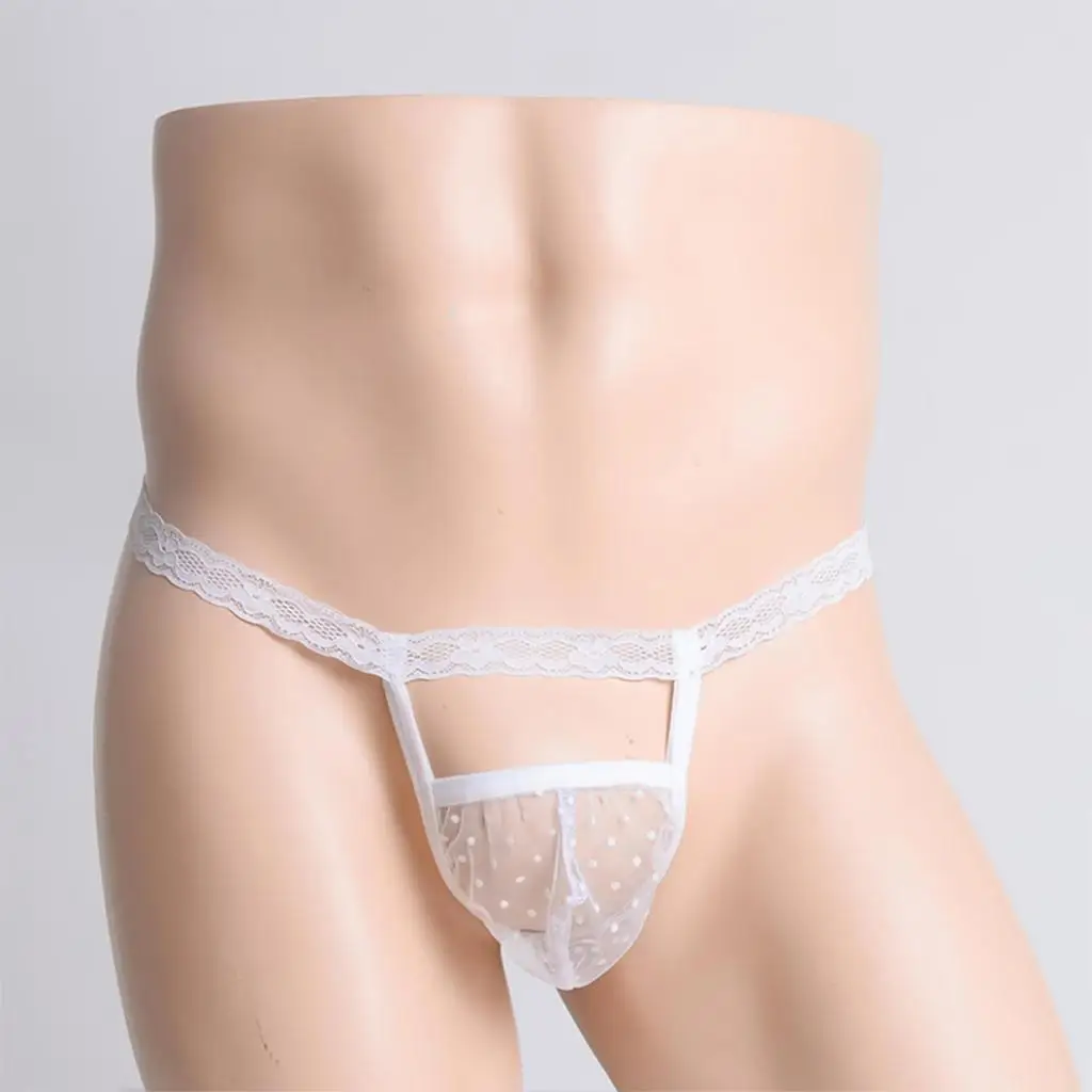 Sissy-Lingerie en maille transparente pour hommes, dentelle florale, sous-vêtements gay, poudres, tongs à dos en T, bikini, culotte Jockstrap,