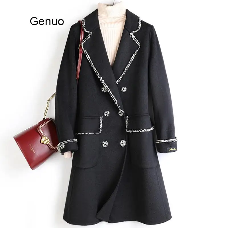 

Women Korean Style Woolen Coat Female Double-Sided Cashmere Outwear Lady Double Breasted 2020 New Winter Mid-Long Wool Overcoat