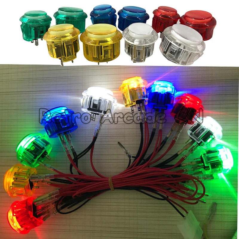 

12pcs/lot 5V 12V Arcade Push Button 24mm 30mm Transparent LED Switch Buttons Snap for DIY Raspberry pi MAME PC