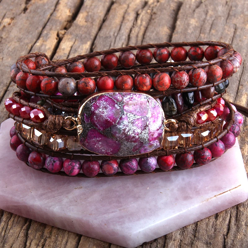Fashion Bohemian Jewelry Women Boho Vintage Semi Precious Mountain Peak Stones Charm 5 Strands Wrap Bracelets DropShipping