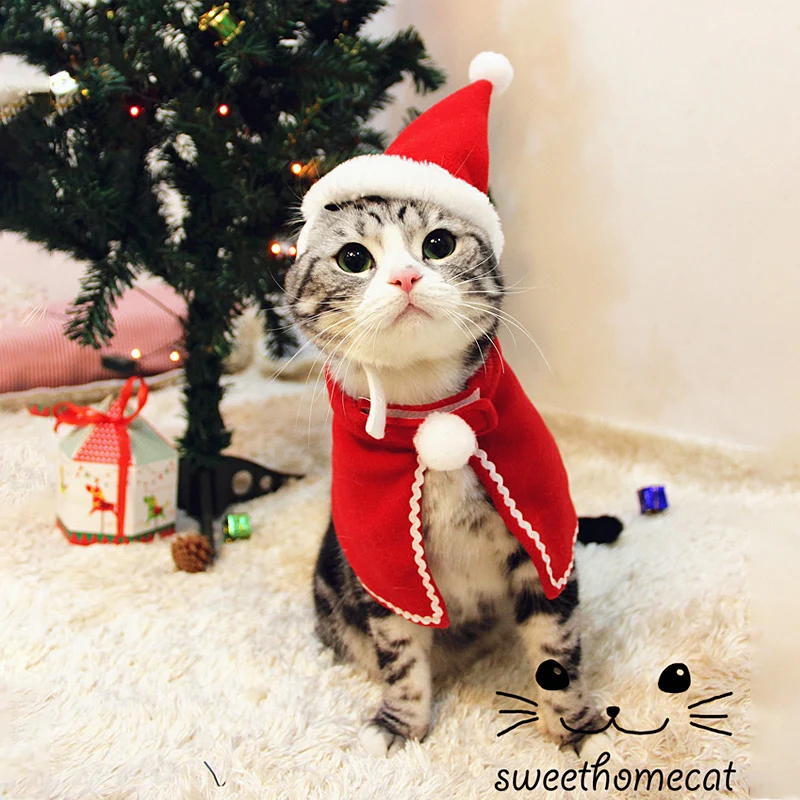 Christmas Cat Costumes Funny Santa Claus Clothes For Small Cats Dogs Xmas New Year Pet Cat Clothing Winter Kitty Kitten Outfits