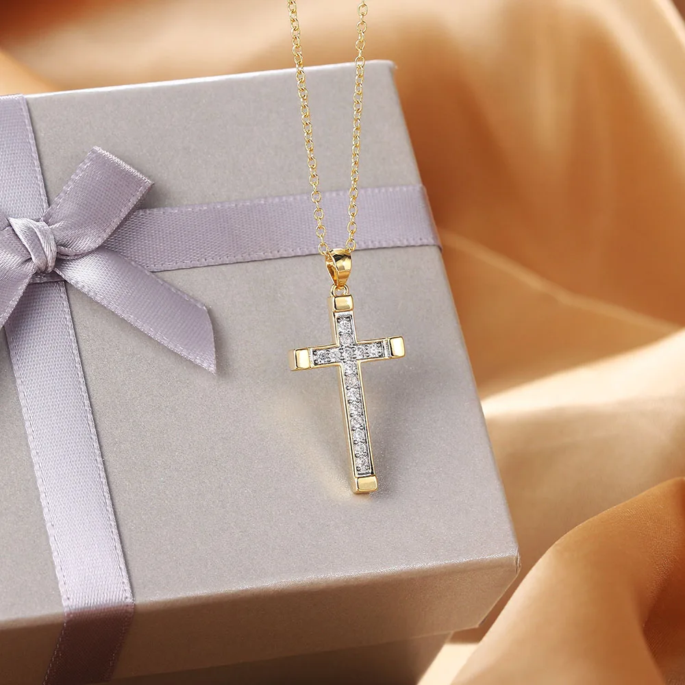 ZHOUYANG Pendant Necklace For Women Luxury Zircon Cross Light Gold Color Kpop Choker Chain Christmas Gift Jewelry Wholesale N221