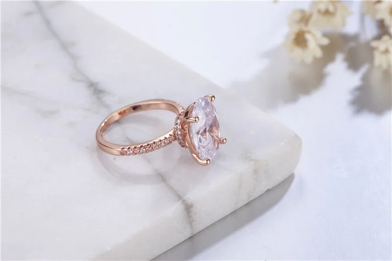 Hot Dijual 925 Sterling Silver Pernikahan Cincin Jari Mewah Bantal cut 3ct CZ MAWAR EMAS Cincin Untuk Wanita Perhiasan Pertunangan anel