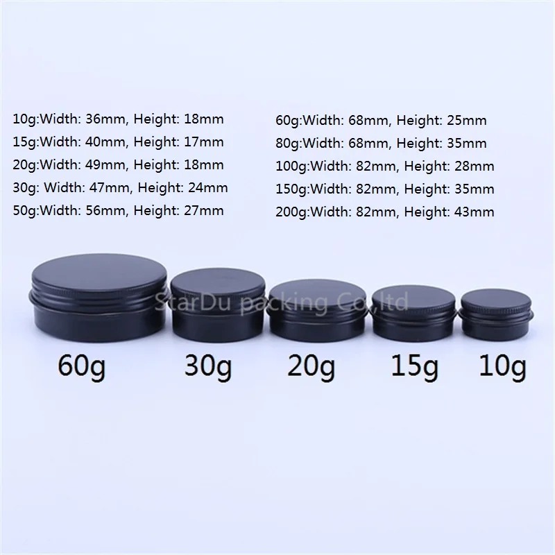 240pcs/lot 10g 20g 30g 50g 60g 80g 100g 150g Matte Black Aluminum Jar Empty Cosmetic Metal Aluminum Tin Containers