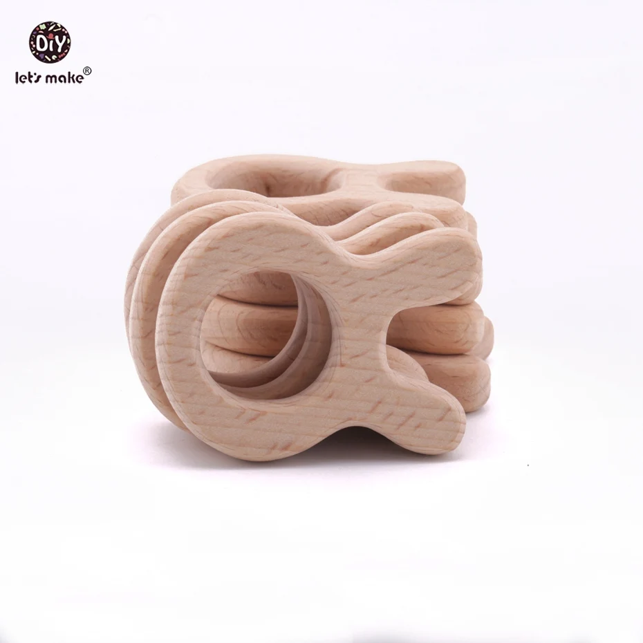 Let's Make-anillo mordedor de madera para bebé, juguete Personal de conejito mordedor, mordedor de madera, encantos ecológicos grabados, 50 piezas