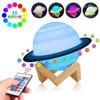 LED Night Light 3D Print Saturn Lamp 16 Colors 3D Light with Remote Control Touch Moon Lamp Children Lights Night Lamp for Home