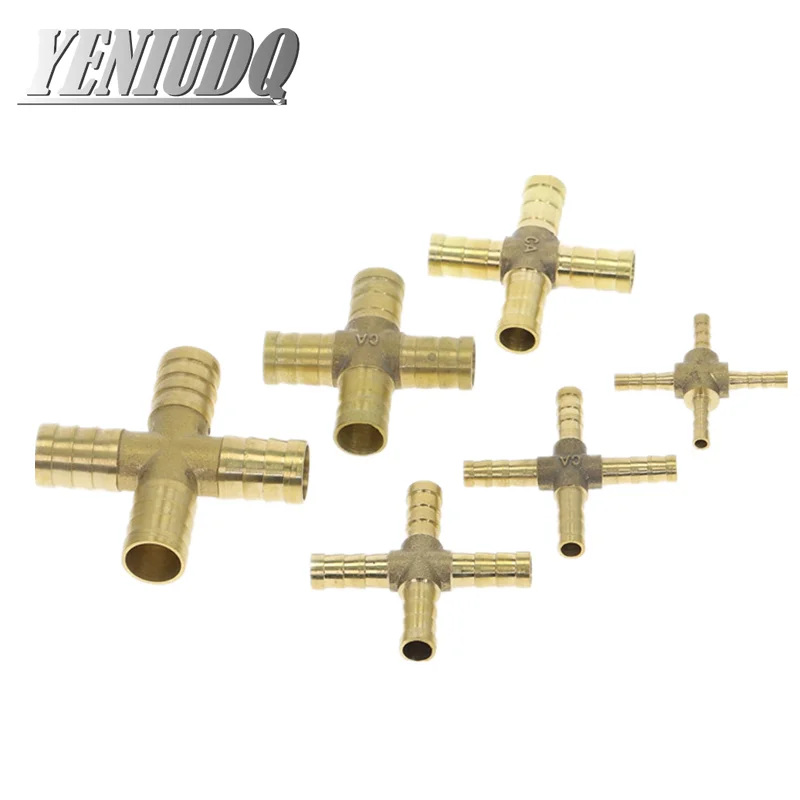 Cross Shaped Brass Pipe Fitting 4 Way 4mm-12mm Hose Barb Connector Joint Copper Barbed Coupler Adapter Coupling Pneumatic