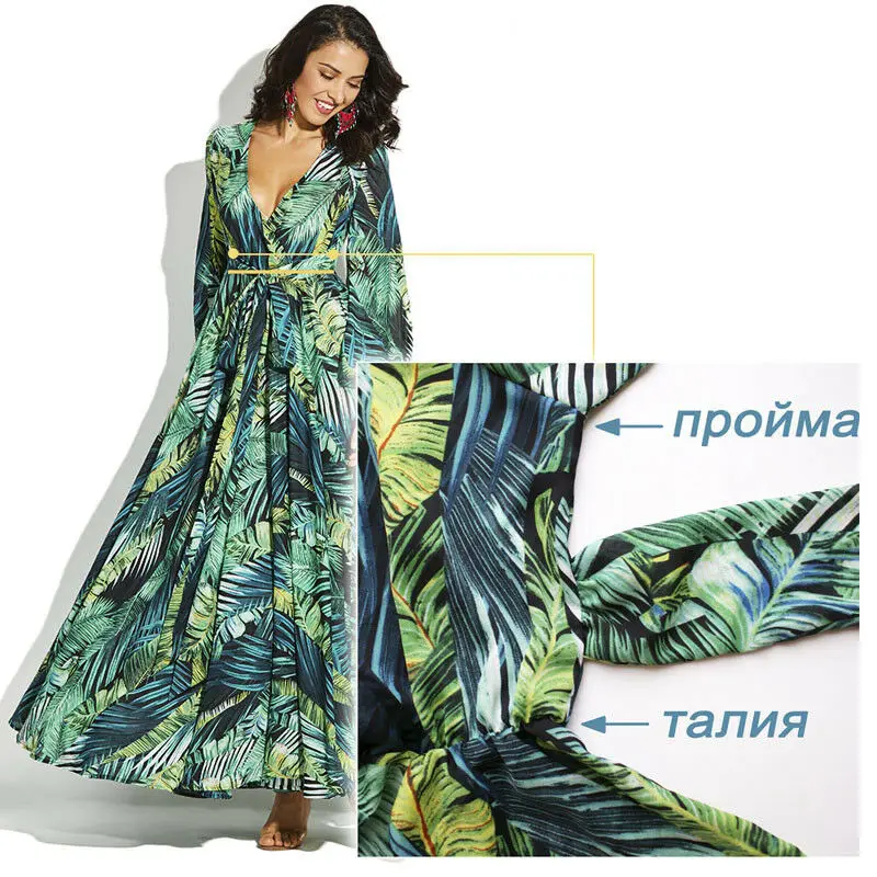 Robe de soirée Maxi pour femmes, tenue de plage, col en v, Sexy, longue, été, 2019