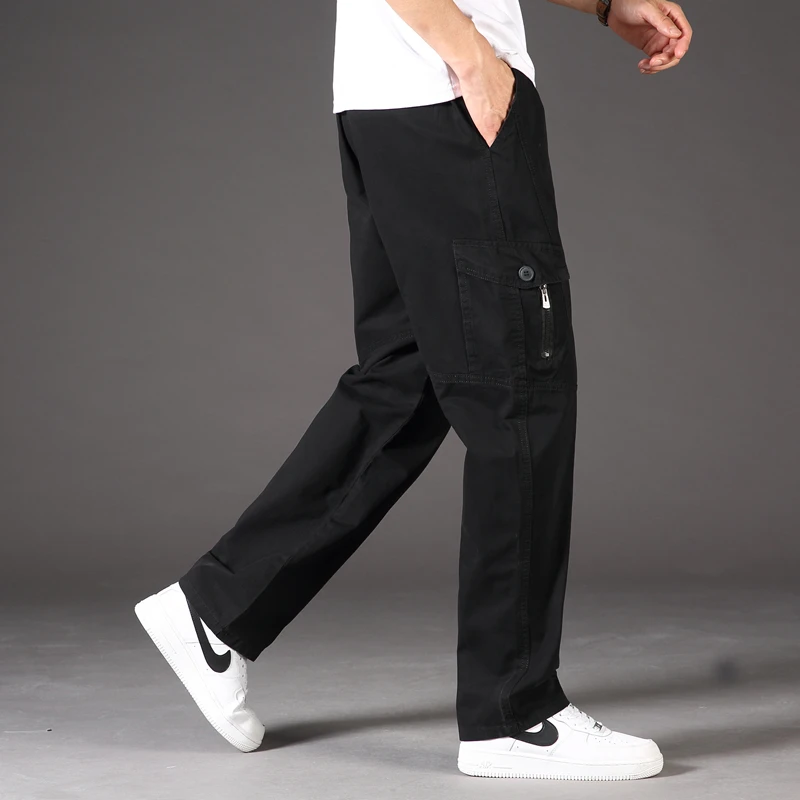 Pantalones informales con múltiples bolsillos para hombre, ropa de trabajo para trotar, resistente al desgaste, holgados, de gran tamaño, holgados, para primavera y otoño