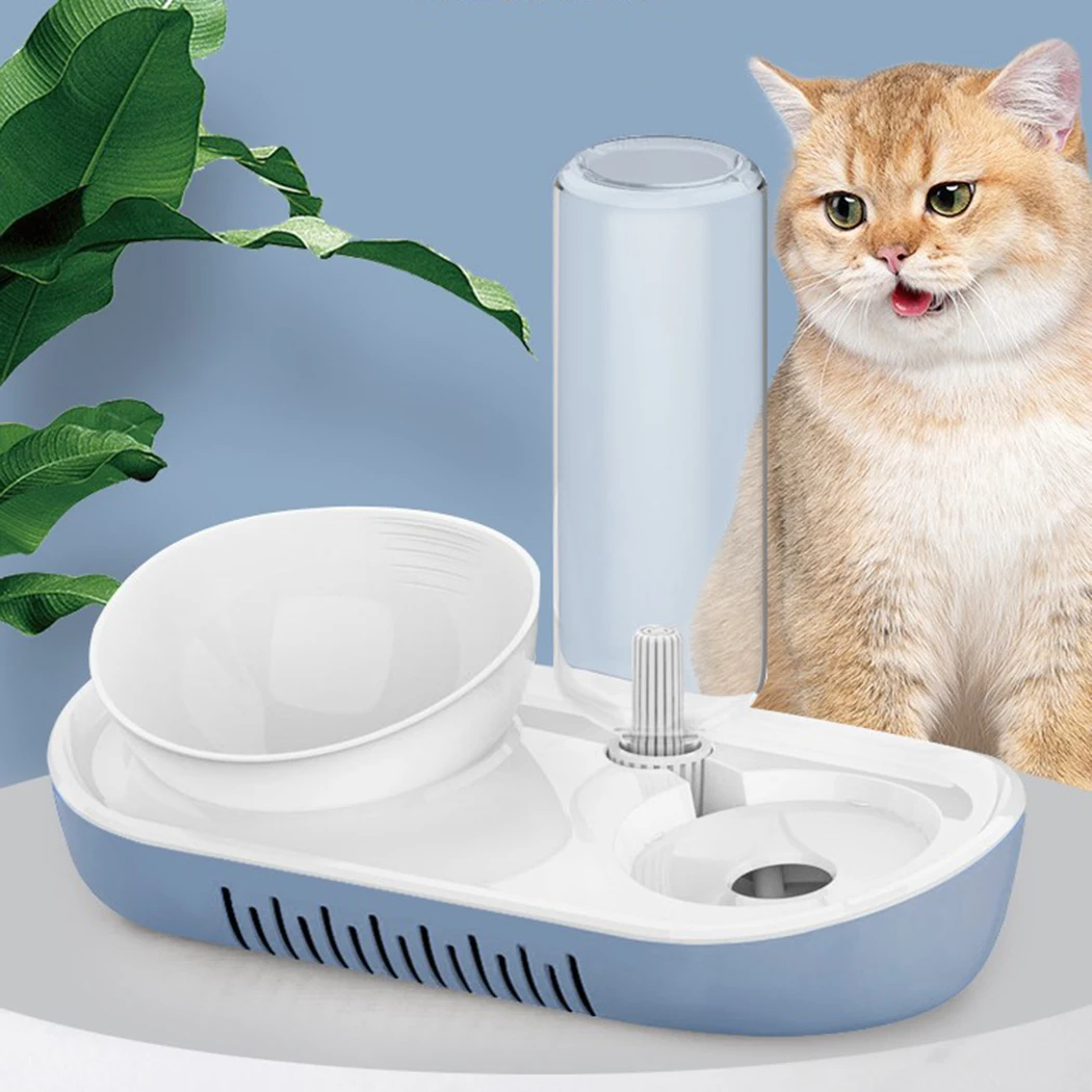 Cat Bowl Automatic 15°Tilting Dog Feeder Kitten Food Bowl With Water Feeder Eco-Friendliy PP Plastic Bowl Practical Pet Supplies