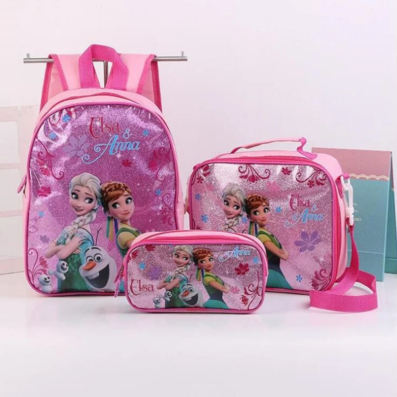 3pcs princess children backpack lunch Elsa bag pencil cartoon case Frozen handbag girl boy gift bag for school student