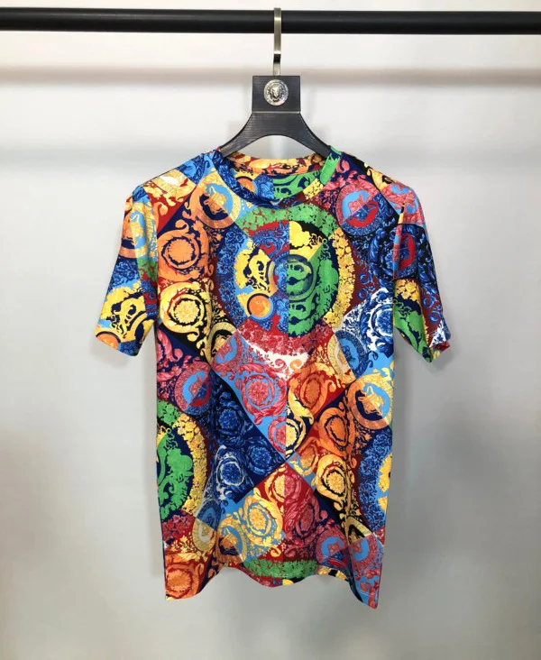 2023 Colorful Floral Print T-shirts Men Clothing Luxury Royal Style Baroque Brand Short Sleeve O Neck Mens Casual Hip Hop Tops