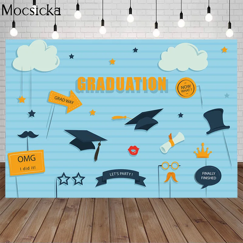 

Background of the graduation season Blue Stripes Birthday Party Backdrop Banner Backgrounds for Photo Studio