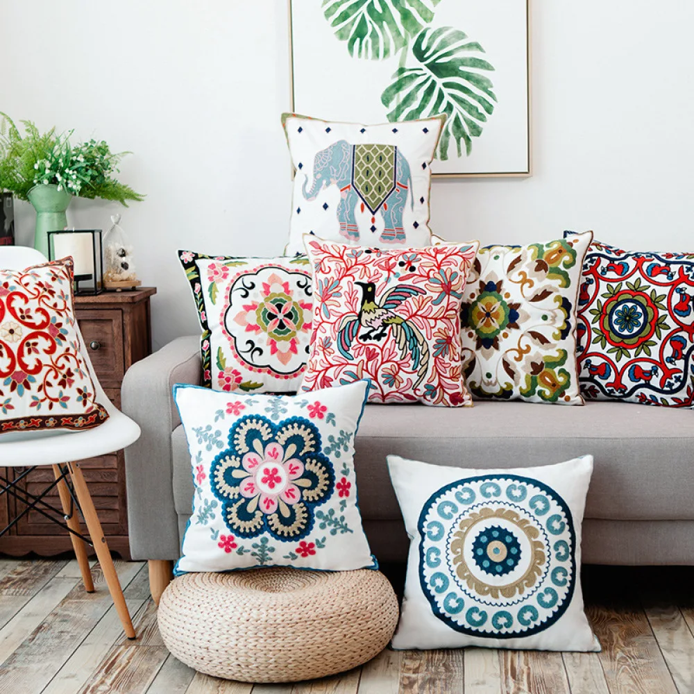 

Embroidered Floral Cushion Cover Decorative Pillow Case For Living room Sofa Home Decor Pillowcase Decorative Cushion Cover