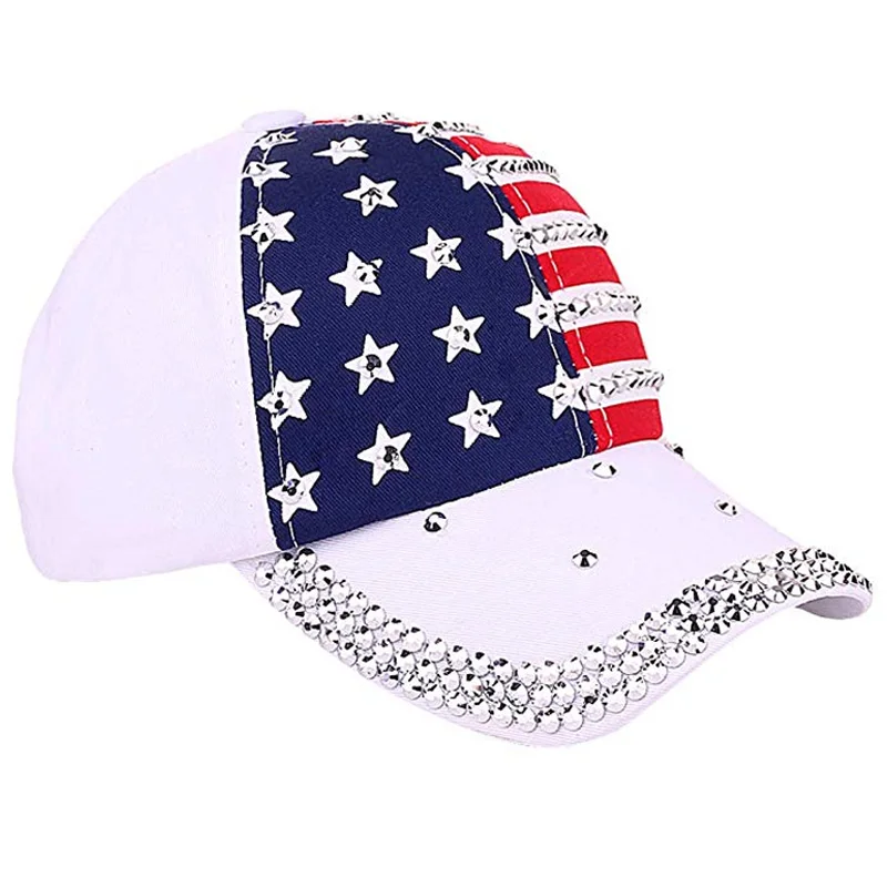 2025 New Bling Baseball Cap Crystal American Flag Hat Men Women Hip Hop Outdoor Caps Summer Outdoor Sun Hat Trucker Gorras Caps