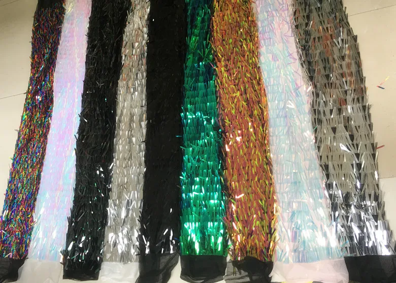 Large Long Sequin Embroidery Tassel Fabric Designer DIY Party Women Dress Sequins Fabric for Sewing by Yard 90x125cm