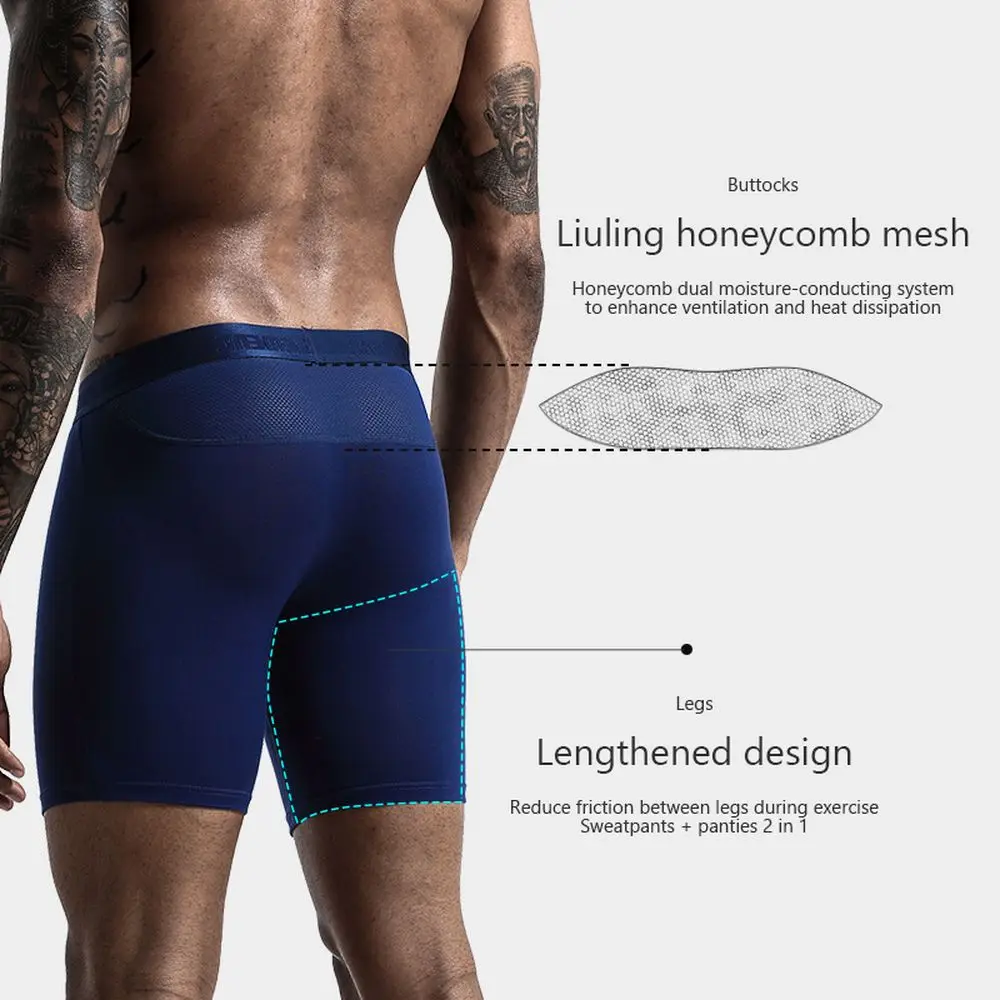 Cueca de seda de gelo dos homens cuecas esportivas respirável malha correndo alongado anti-wear perna modal cuecas boxer sólida