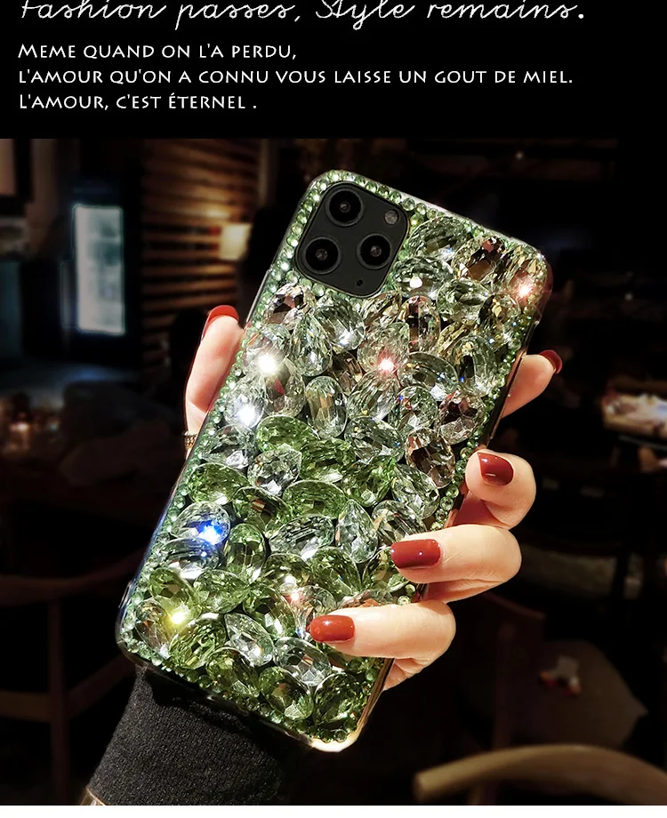 DIY Bling Gradient Color Full Green Crystal Diamond Case Cover For Iphone 15 14 13 12 Mini 11 Pro XS Max XR X 8 7 6S Plus