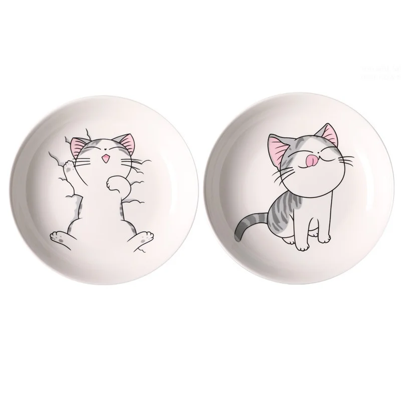 2pcs Originality Cartoon Cat Ceramics Plate Children Tableware Fruits Disc Steak Dish Breakfast Fruit Tray Dinner Plates