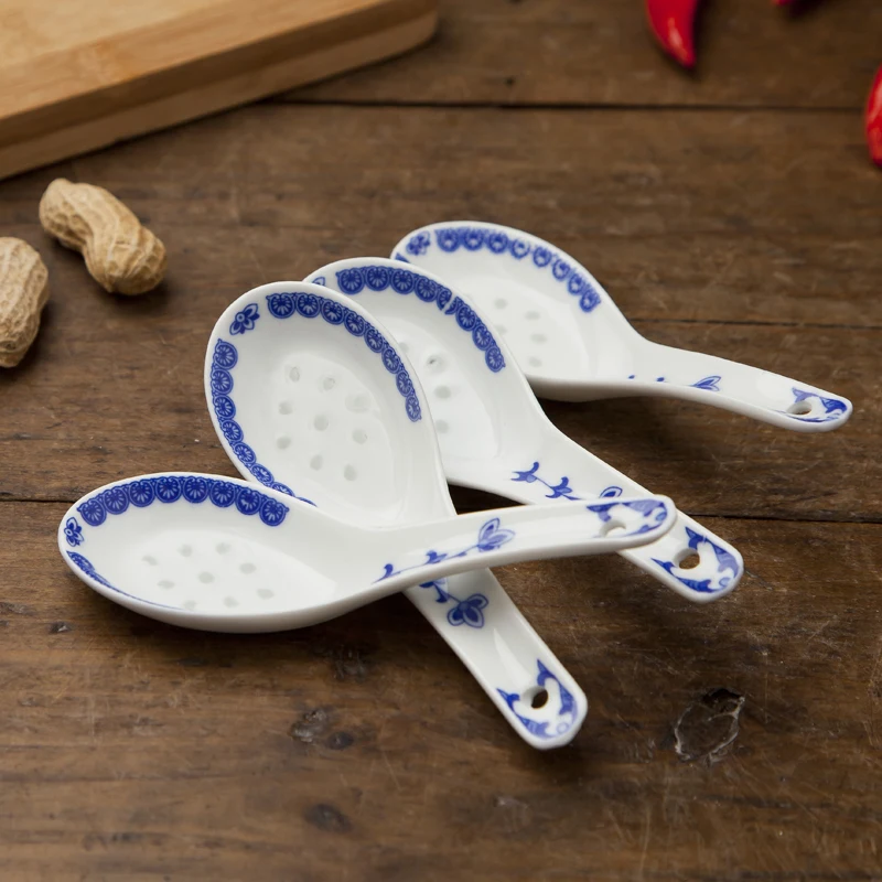4pcs/Lot Chinese Blue and White Porcelain Rice Soup Spoon Vintage Jingdezhen Ceramic Small Spoons Kitchen Tableware Accessories