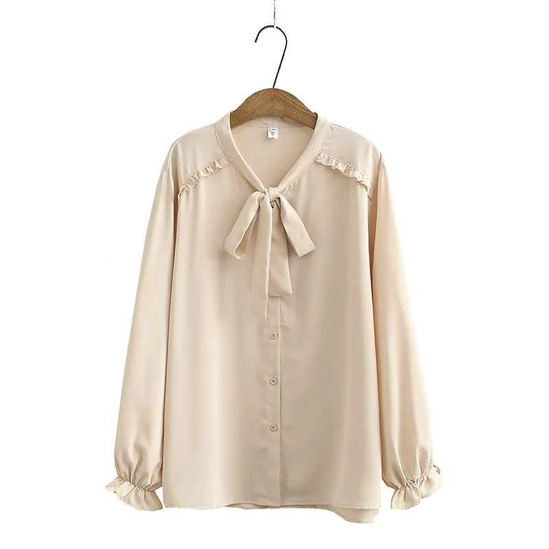 Herfst Vrouwen Shirts Dames Solid Chiffon Tops Vrouwelijke Lange Mouwen Blouses Lace-Up Losse Plus Size Kleding F5 2007