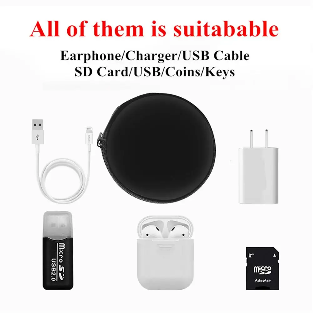 المحمولة صغيرة مستديرة تخزين الصلب حقيبة سماعة الاذن ل سماعة SD TF بطاقات آيفون شاومي سامسونج كابل يو اس بي سماعات أكياس