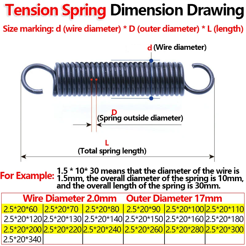 Open Hook Pullback Spring Tension Spring Coil Extension Spring Draught Spring Wire Diameter1.0mm 2mm 2.5mm Outer Diameter 20mm