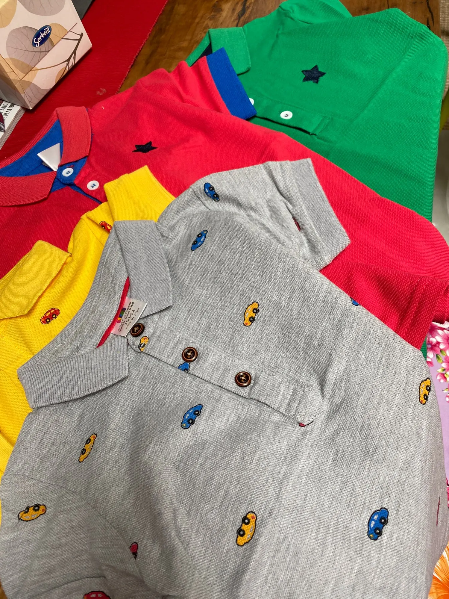 2024 Summer 3 4 5 6 8 10 Years Children Candy Color Turn Down Collar Cartoon Character Car Short Sleeve Cotton Kids Boy T-Shirt