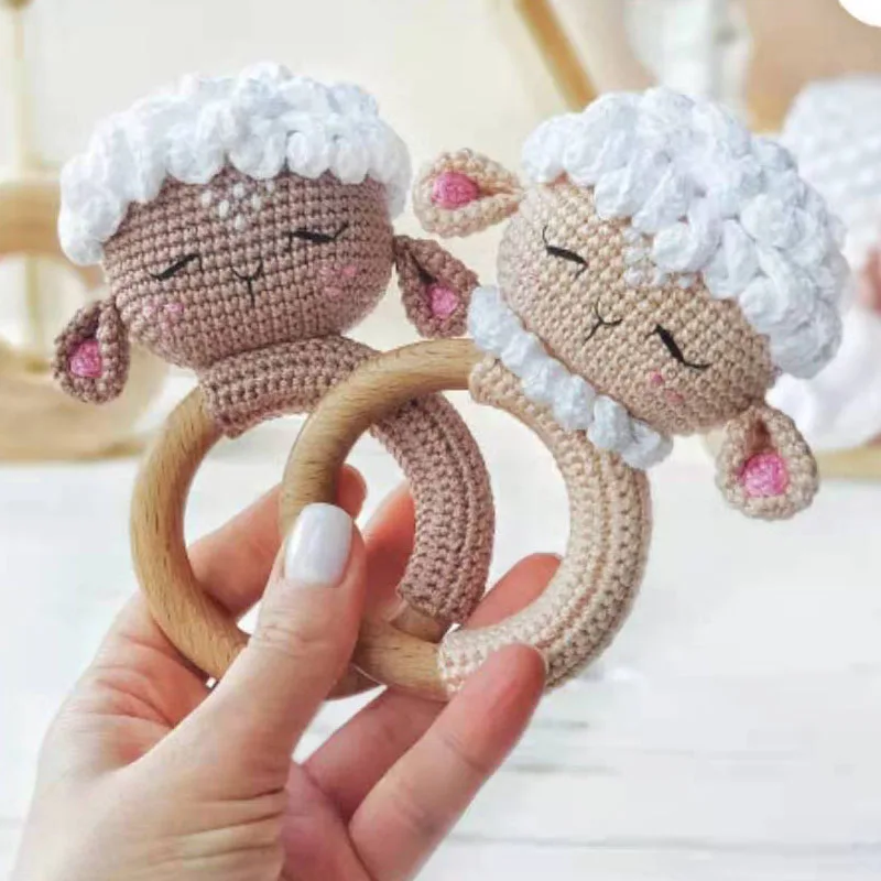 1Pcs Crochet Pattern Lamb baby rattle Handmade baby shower gift Pregnancy gift Crochet Baby Teething Ring Shower Gift