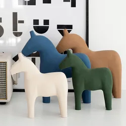 Ins Morandi Wooden Horse Ornaments Home Decoration Accessories Wood Office Table Miniature Craft Work Baby Room Nursery Decor