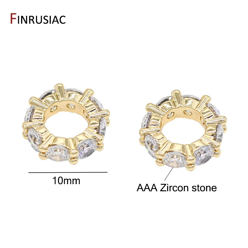 10mm 14K Gold Plated Brass Zircon Rhinestone Rondelles Crystal Bead Loose Spacer Beads for DIY Jewelry Making Accessories