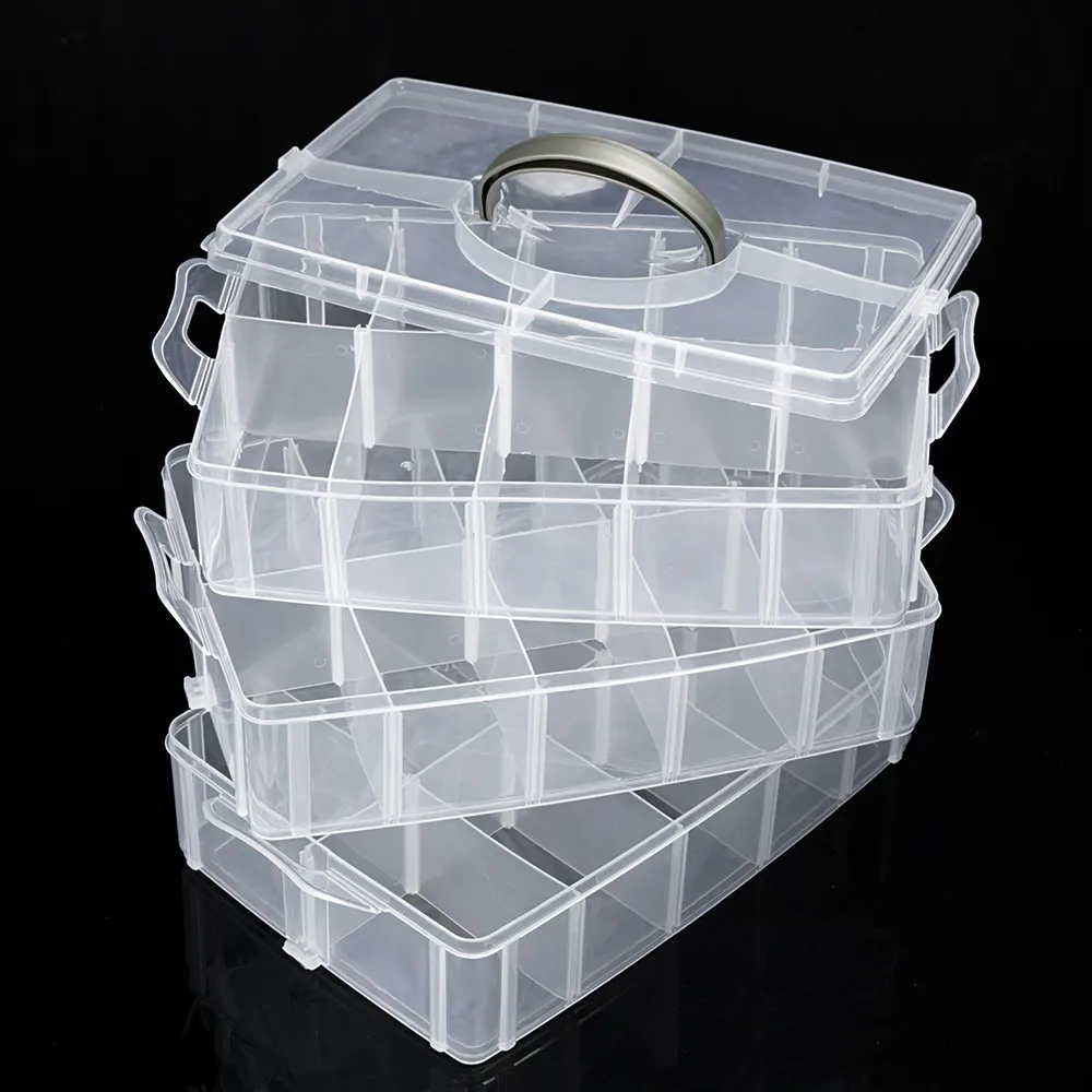 3 Layers 30 Compartments Clear Storage Box Container Jewelry Bead Organizer Case