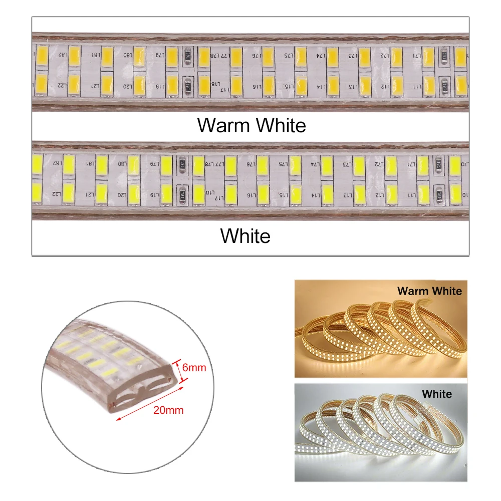 5730 SMD LED Strip Light 240Leds/m Double Row 110V 220V Flexible Ribbon Tape with Dimmer Waterproof LED Stripe Light EU/US/AU/UK