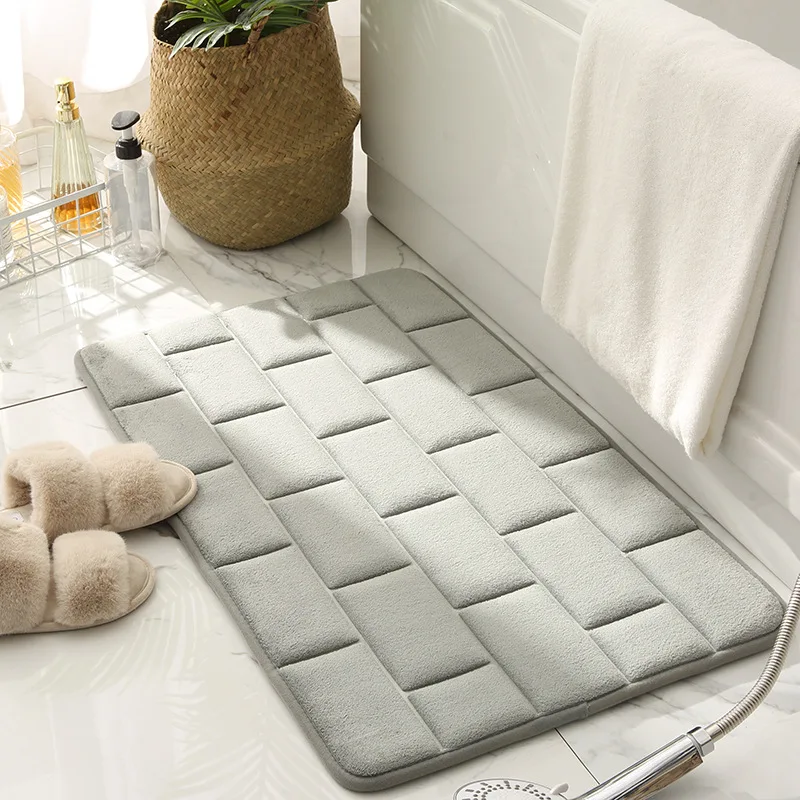 

Embossed Bricks Pattern Bathroom Bath Mat, Bathtub Floor Carpets, Memory Foam, Home Toilet Rugs, Water Absorption, Anti-slip Pad