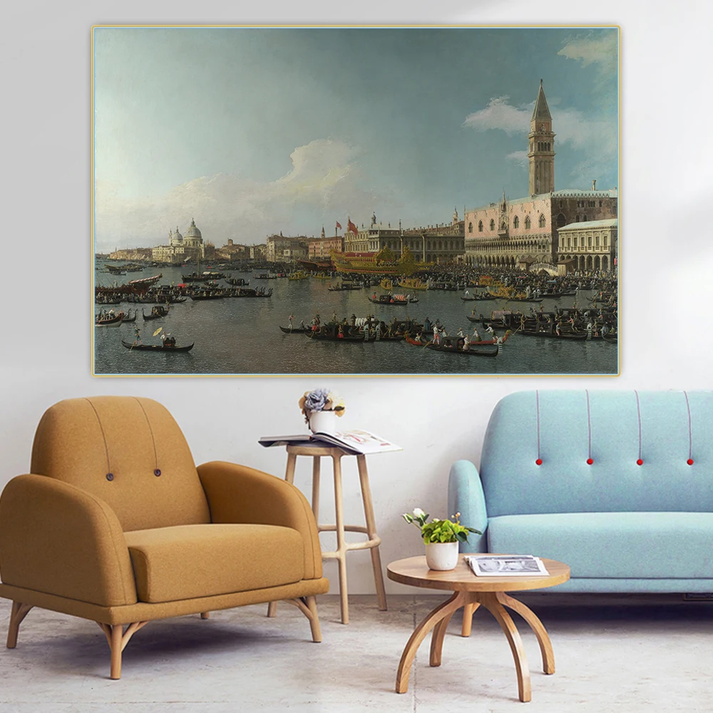 Citon Canaletto《Venice-The Basin of San Marco on Ascension Day》Canvas Oil Painting Picture Backdrop Wall Decor Home Decoration