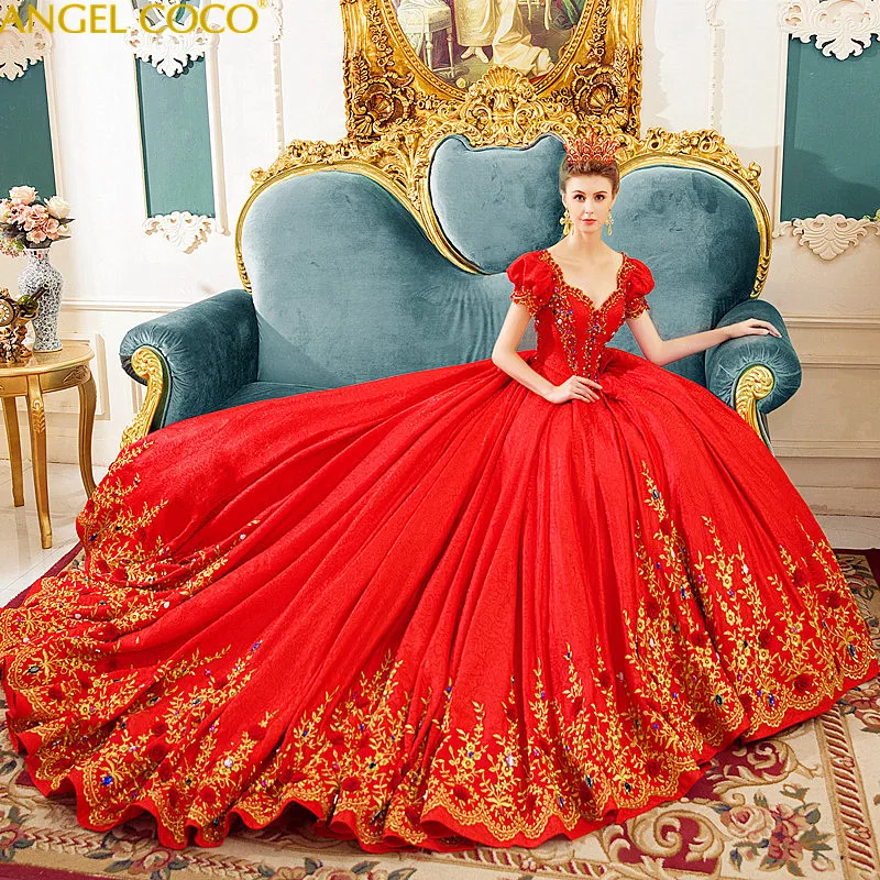 Red Wedding Pregnancy Bride Dreamy Luxury V-Neck Royal Palace Retro Maternity Dress Elegant Evening Dress For Pregnant Gown