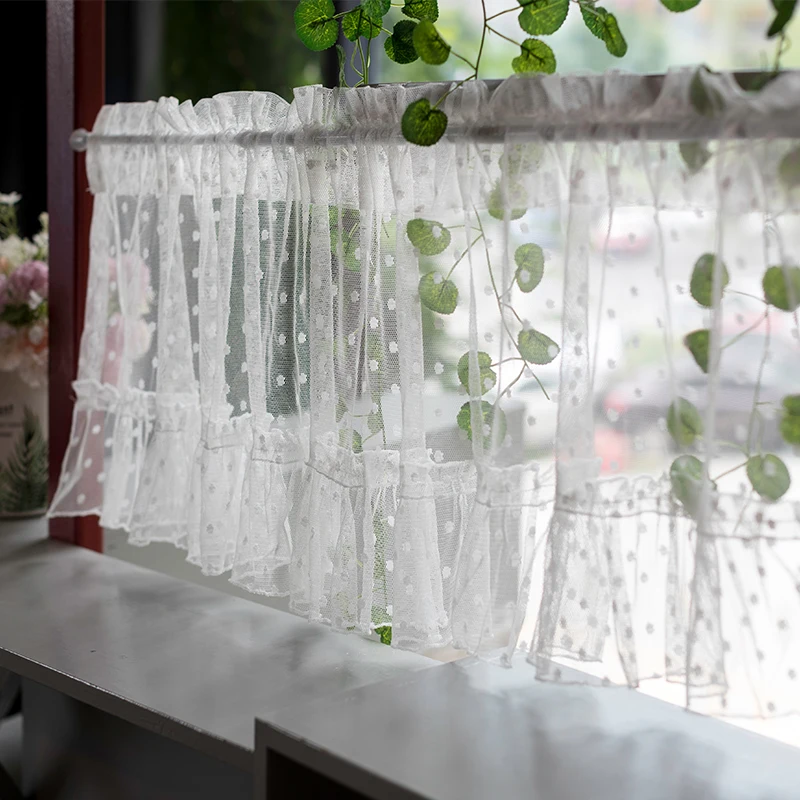 Custom fresh pure color gauze curtain lace small curtain finished product partition gauze curtain half curtain wave point window