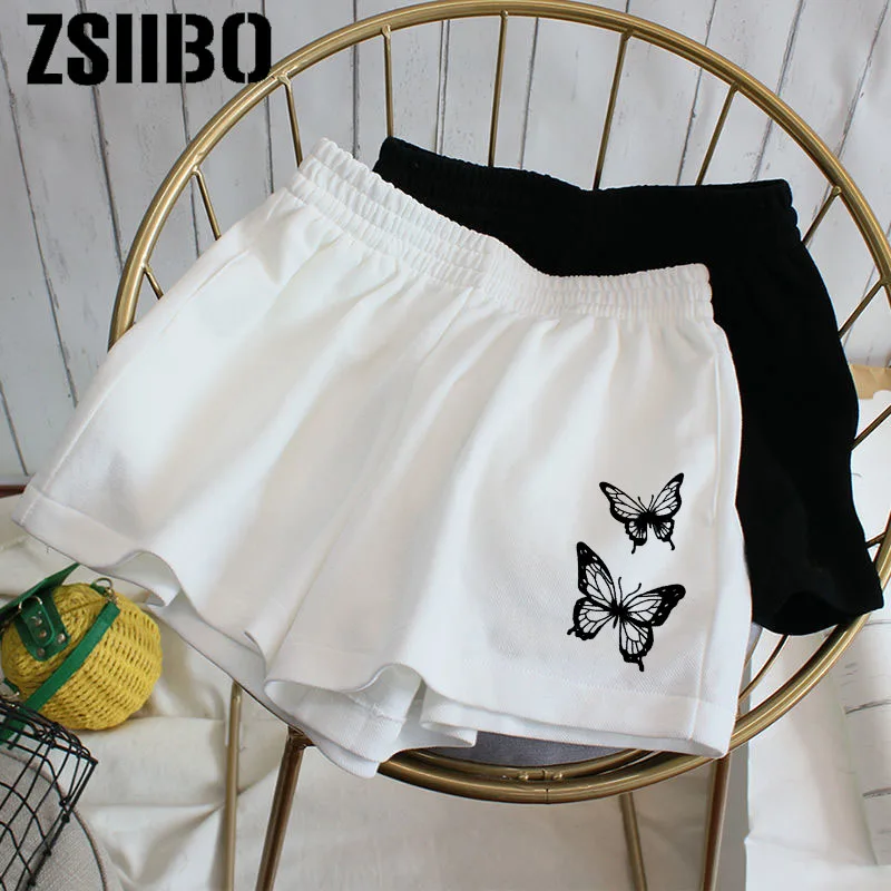 New All-match shorts summer casual women's loose butterfly print casual women's fitness belt tight stretch shorts shorts women