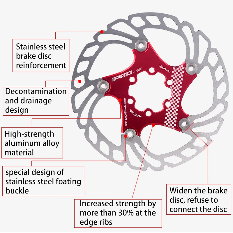 IIIPRO Mountain Bike Brake Disc 140mm 160mm 180mm 203mm Ultra-light Disc Brake Rotor Strong Heat Dissipation Brake Pads