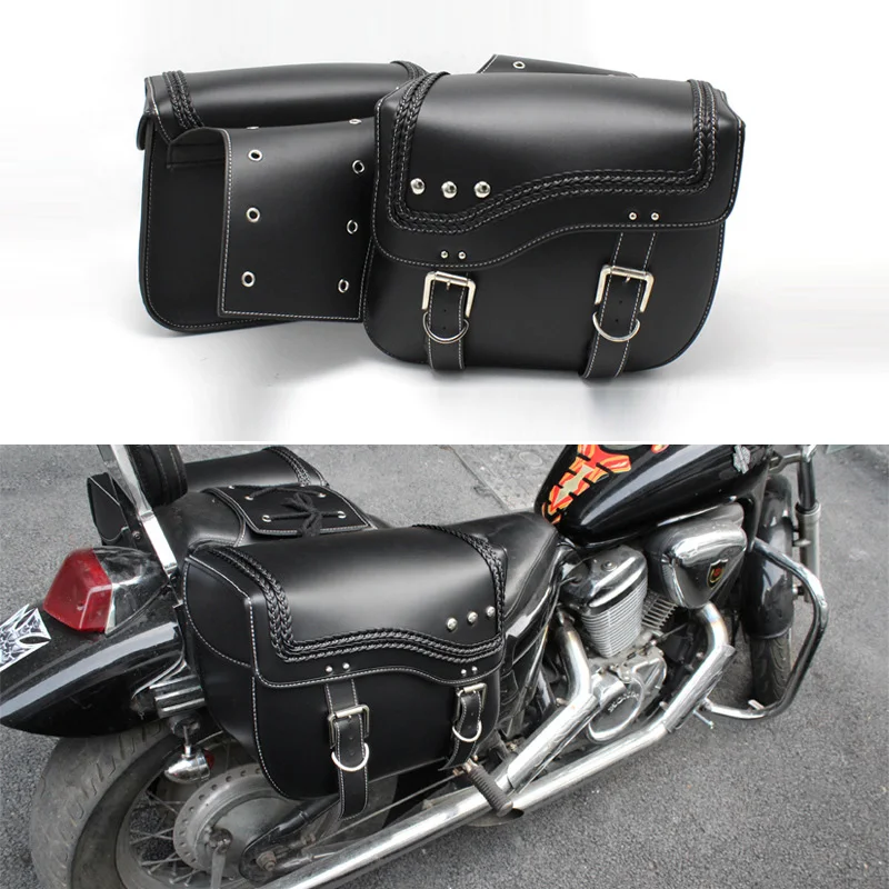 PU Leather Saddlebags Multifunction Side Box Motorcycle Rear Saddle Bags Luggage Travel Boxes Vintage Storage Bag for Motorbikes