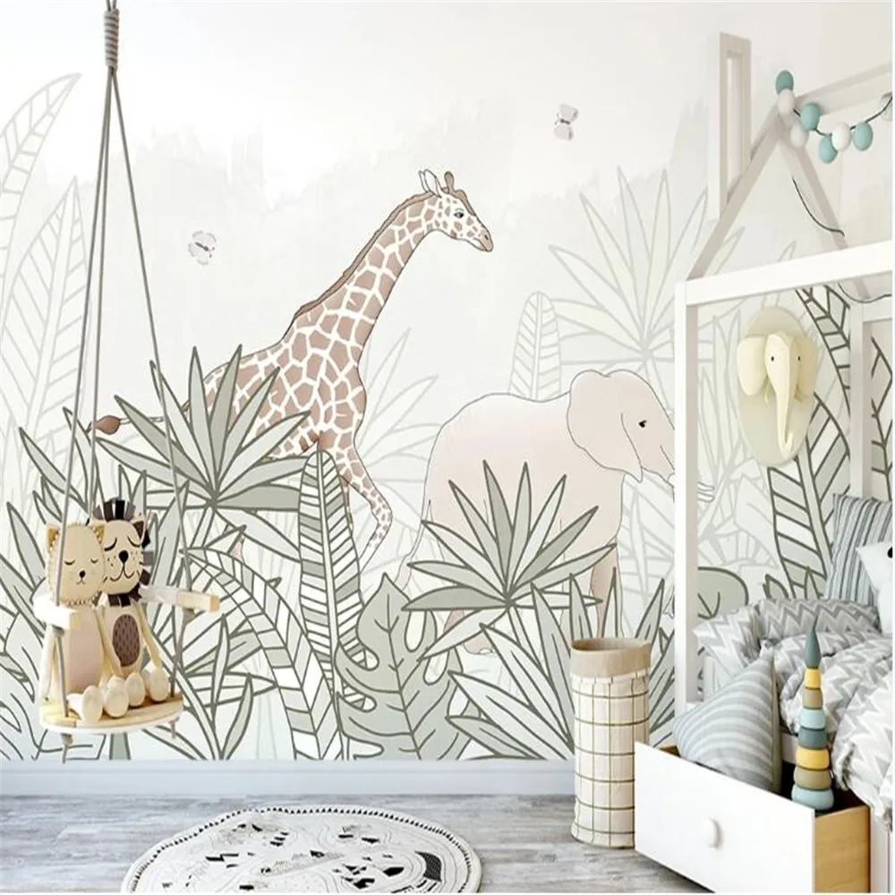 Milofi professional 3D large wallpaper mural hand-painted Nordic forest small animal illustration children background wall