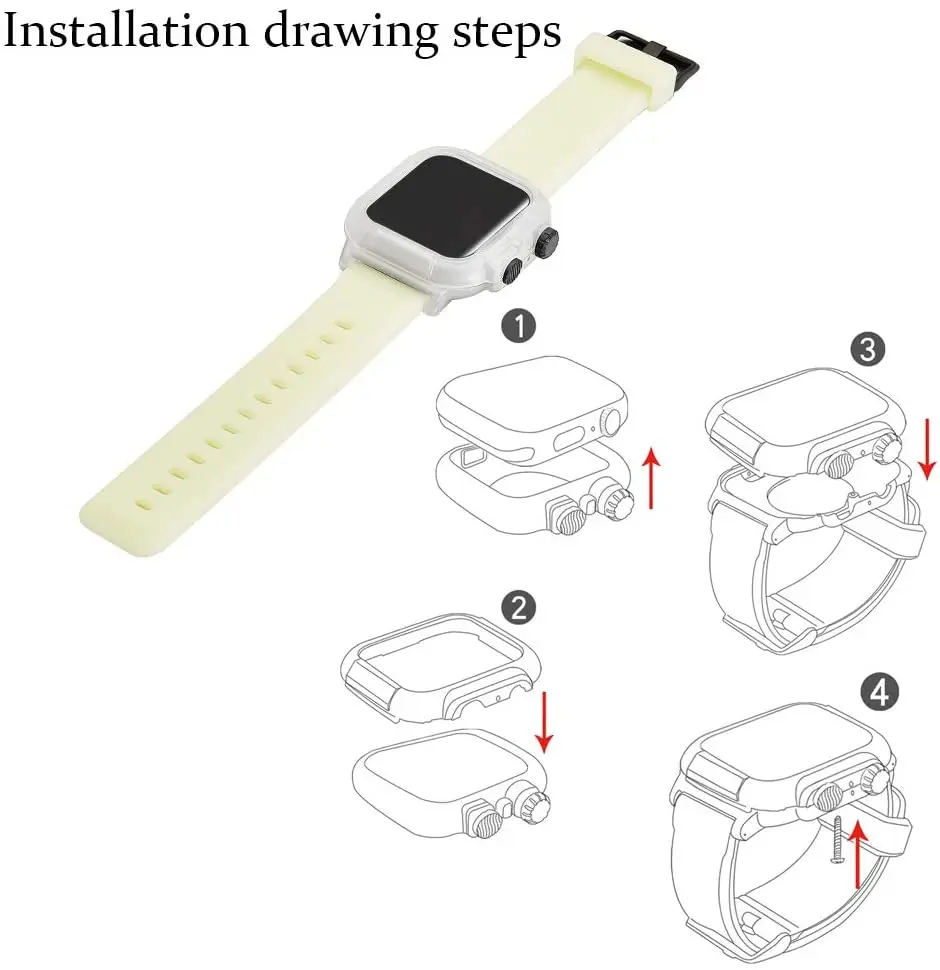 Waterproof Case+Strap For Apple watch 6 5 4 SE 44mm Sports Silicone Strap IP68 Anti-drop Protective Case for iwatch 3 2 1 42mm