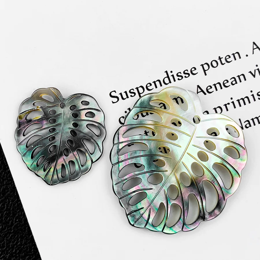 Natural Black Shell Charms Bohemia Hollow Leaf Pendant Mother of Pearl Loose Spacer Beads DIY Necklace Earring Jewelry Making