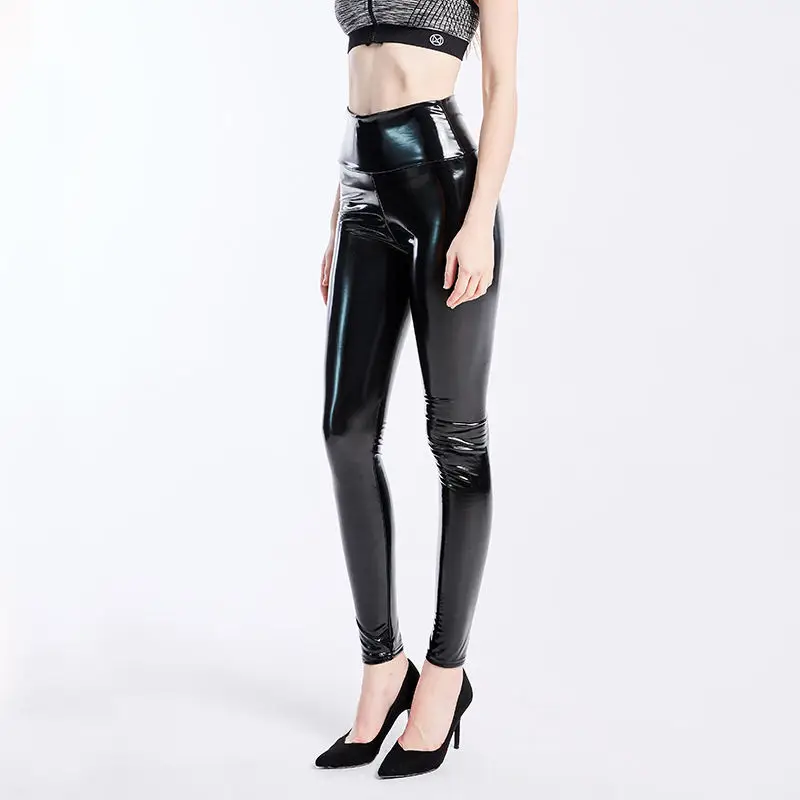 S M L XL XXL XXXL Spring Autumn Black Red PVC Leather Pants High Waist Stretchy Tights Pencil Pants Women Trousers New