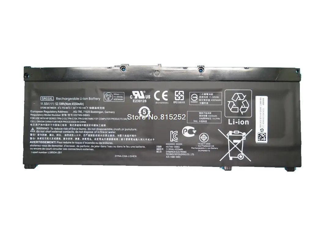 

Laptop Battery For HP 15-DC000 15-DC0001LA 15-DC0002LA 15-DC0003LA 15-DC0003TX 15-DC0004TX 15-DC0005LA 11.55V SR03052XL-PL