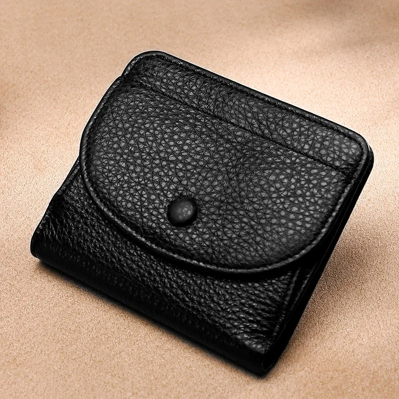 T195 Neat Girl Billfold Coin Organizer Lady Cowhide Small Handbag Top Layer Cow Leather Card Holder Bag Wallet Clutch Flap Purse