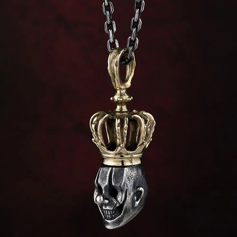 New real S925 pure silver man pendant antique style Thai silver clown crown skull silver pendant for man