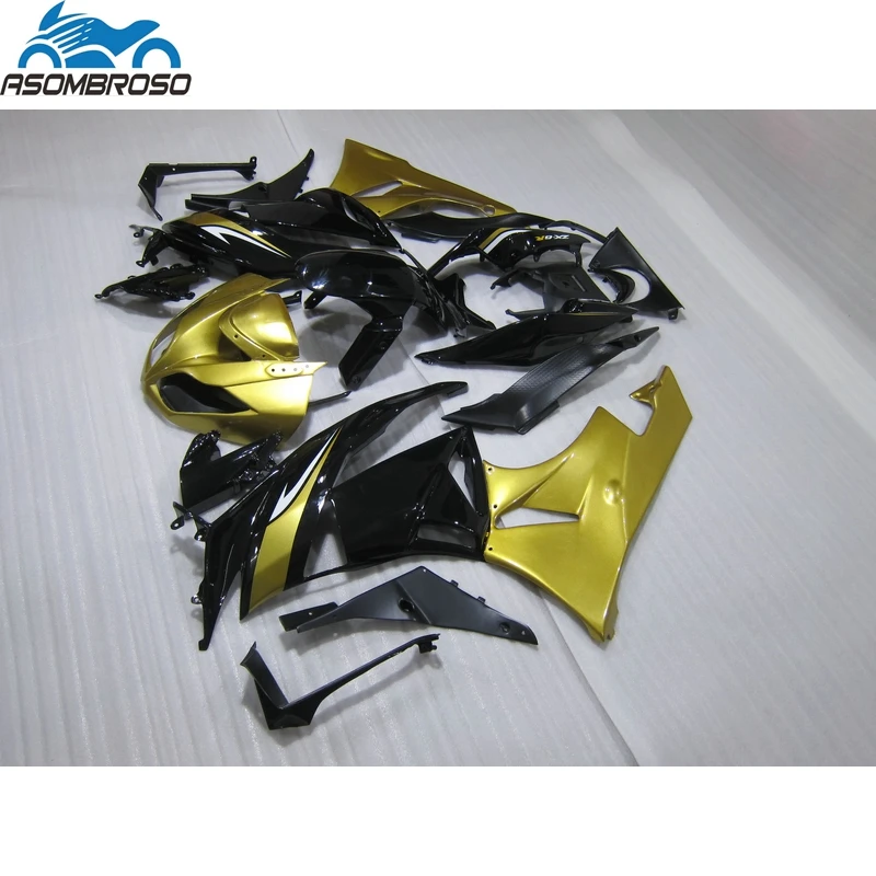 

Best Selling Motorcycle for Kawasaki Ninja ZX6R fairing kit 2009 2010 2011 2012 gold black fairing set zx6r 09 10 11 12 XF52